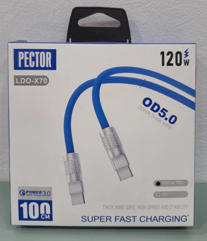 کابل دوسر تایپ سی برند pector مدل ldo-x70 فست یک متری