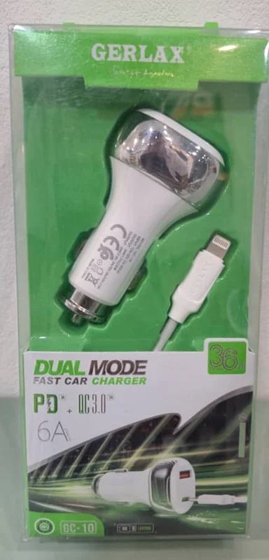 شارژر فندکی جرلکس مدل GC-10 با کابل لایتنینگ